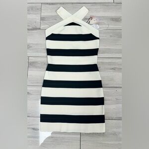 Elegant Black and White Striped Dress